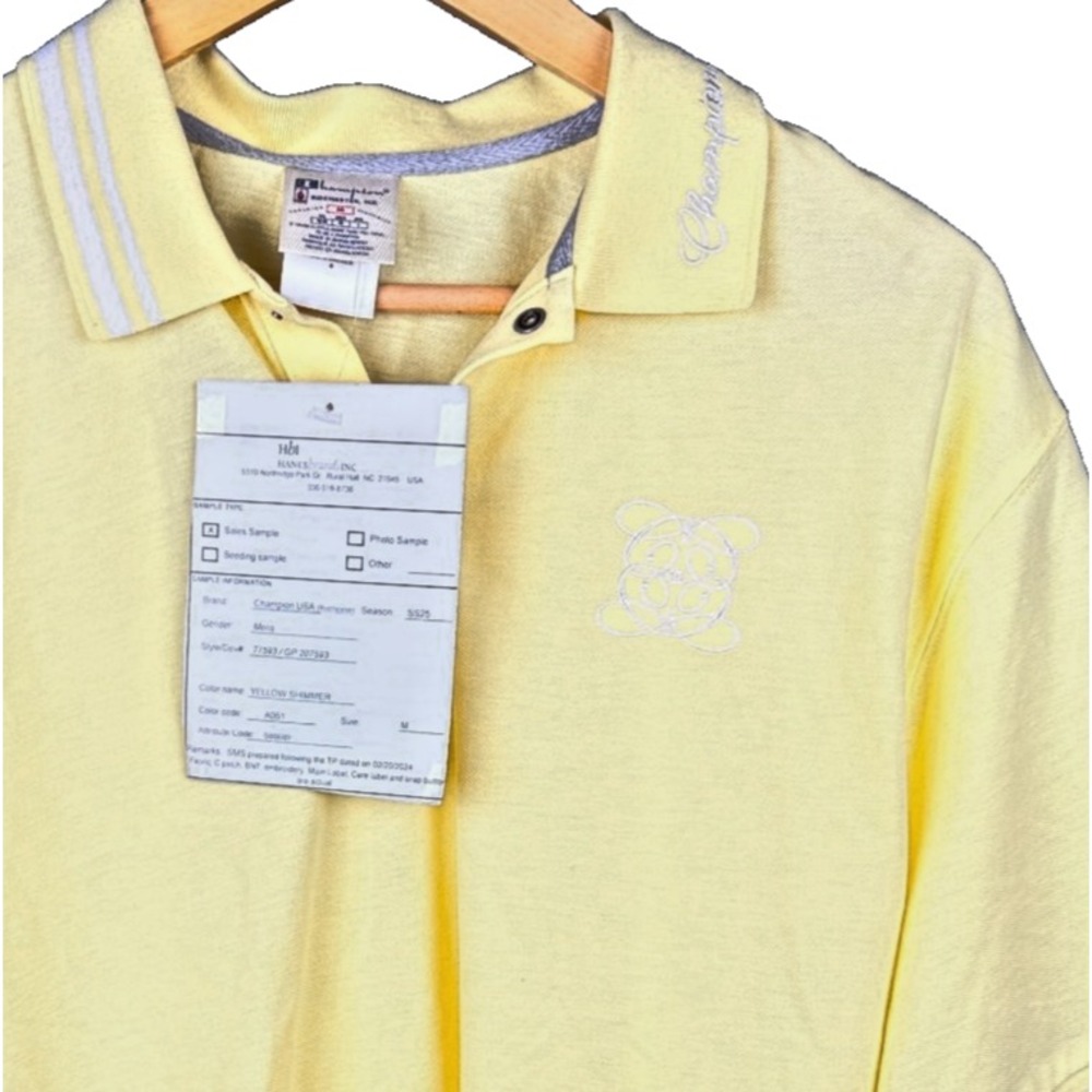 Champion Mens Polo Shirt Medium Yellow Short Sleeve Sample Tag Embroidered Med
